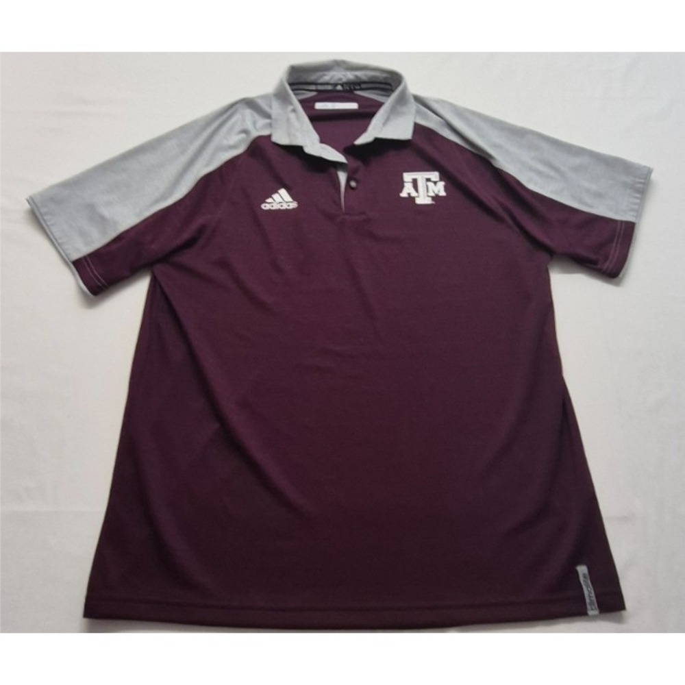 Texas A&M Aggies men's Adidas maroon/gray game day polo shirt‎ white logo LG